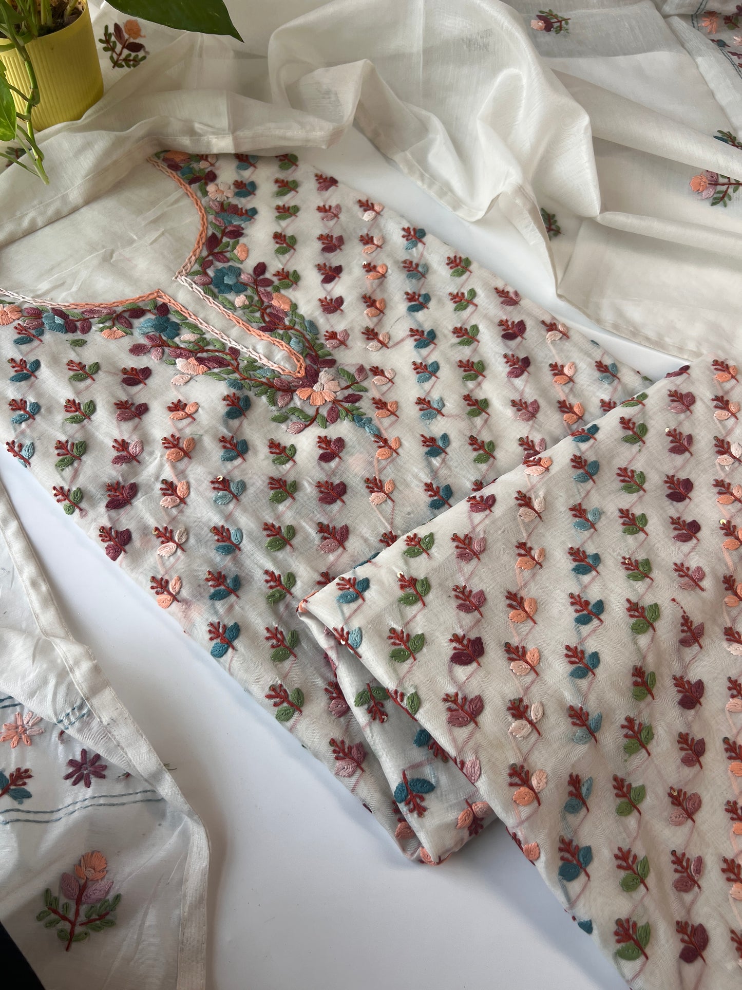 Chanderi Phulkari embroidery Unstitched suit material