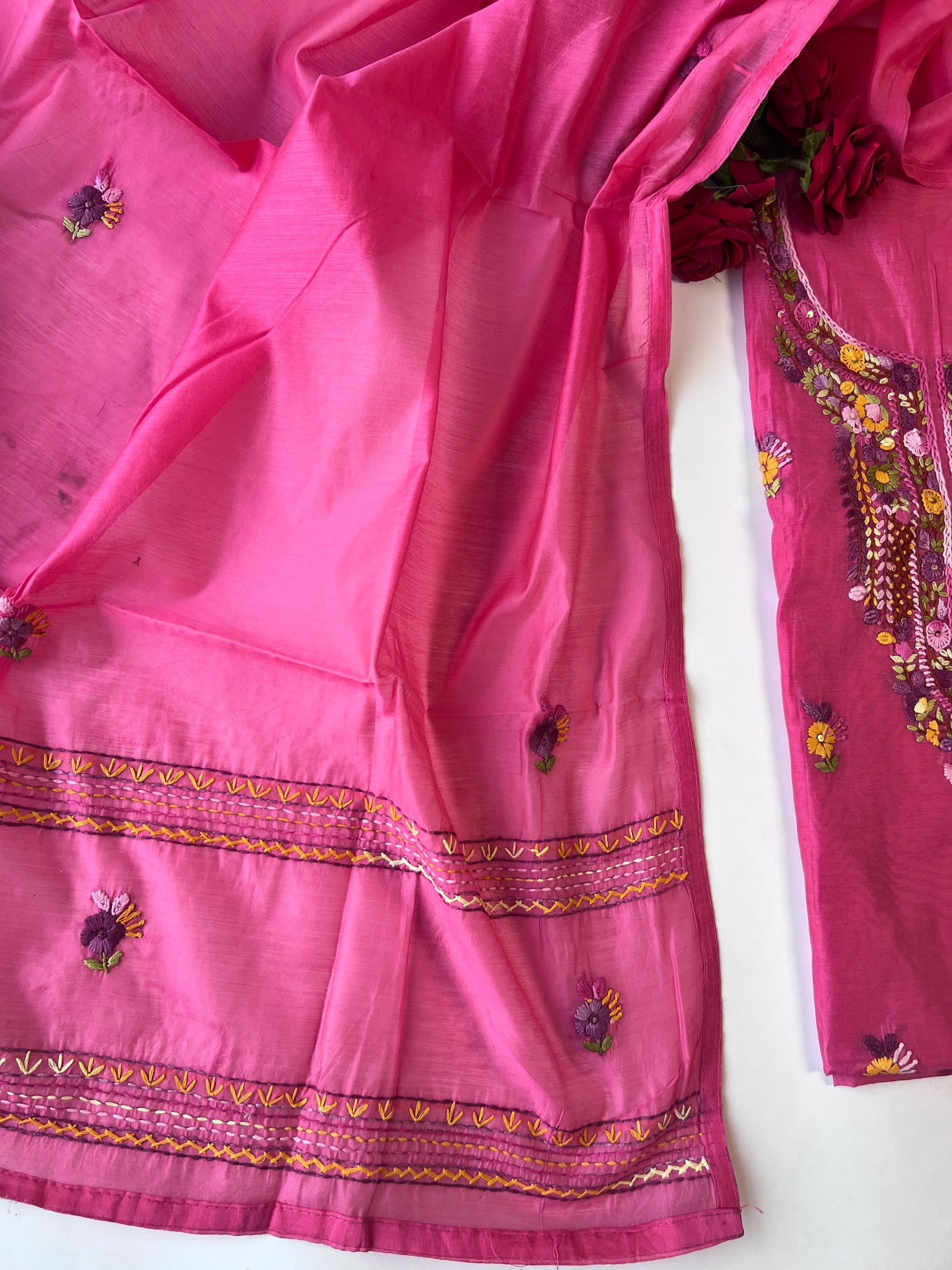 Chanderi knot embroidery Unstitched suit material