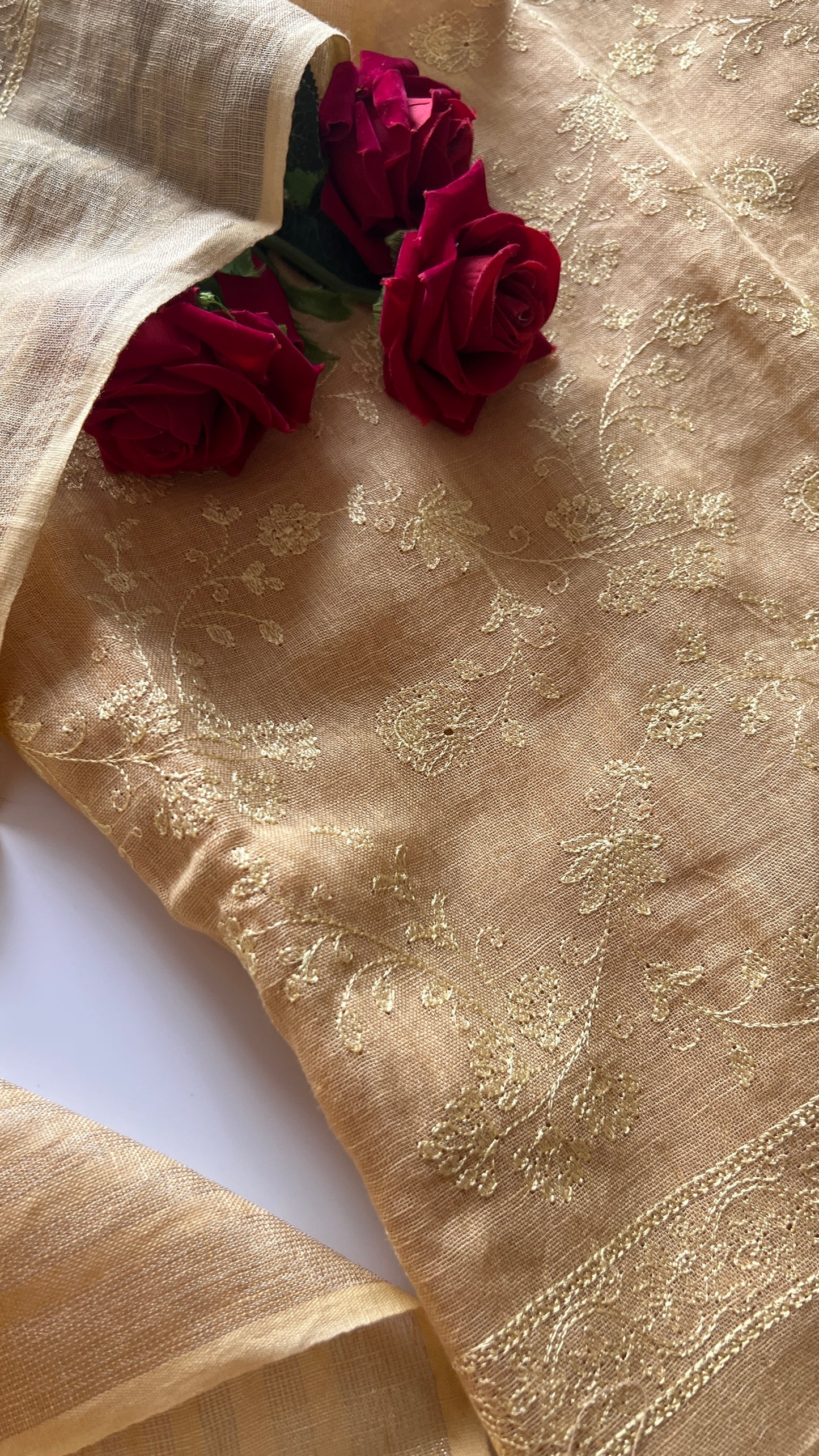 Yellow Pure Linen embroidered premium unstitched dress material