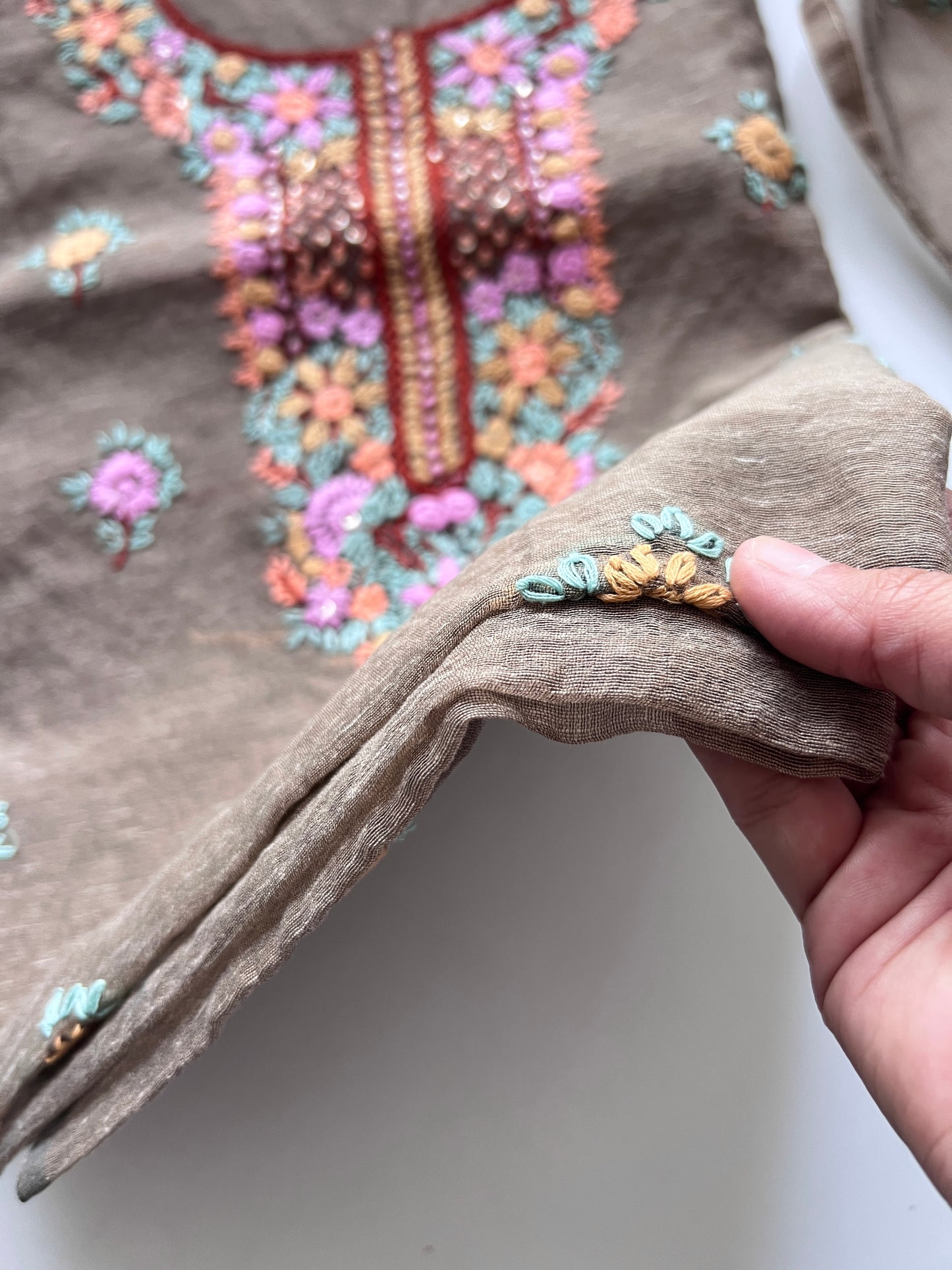 Chanderi knot embroidery Unstitched suit material