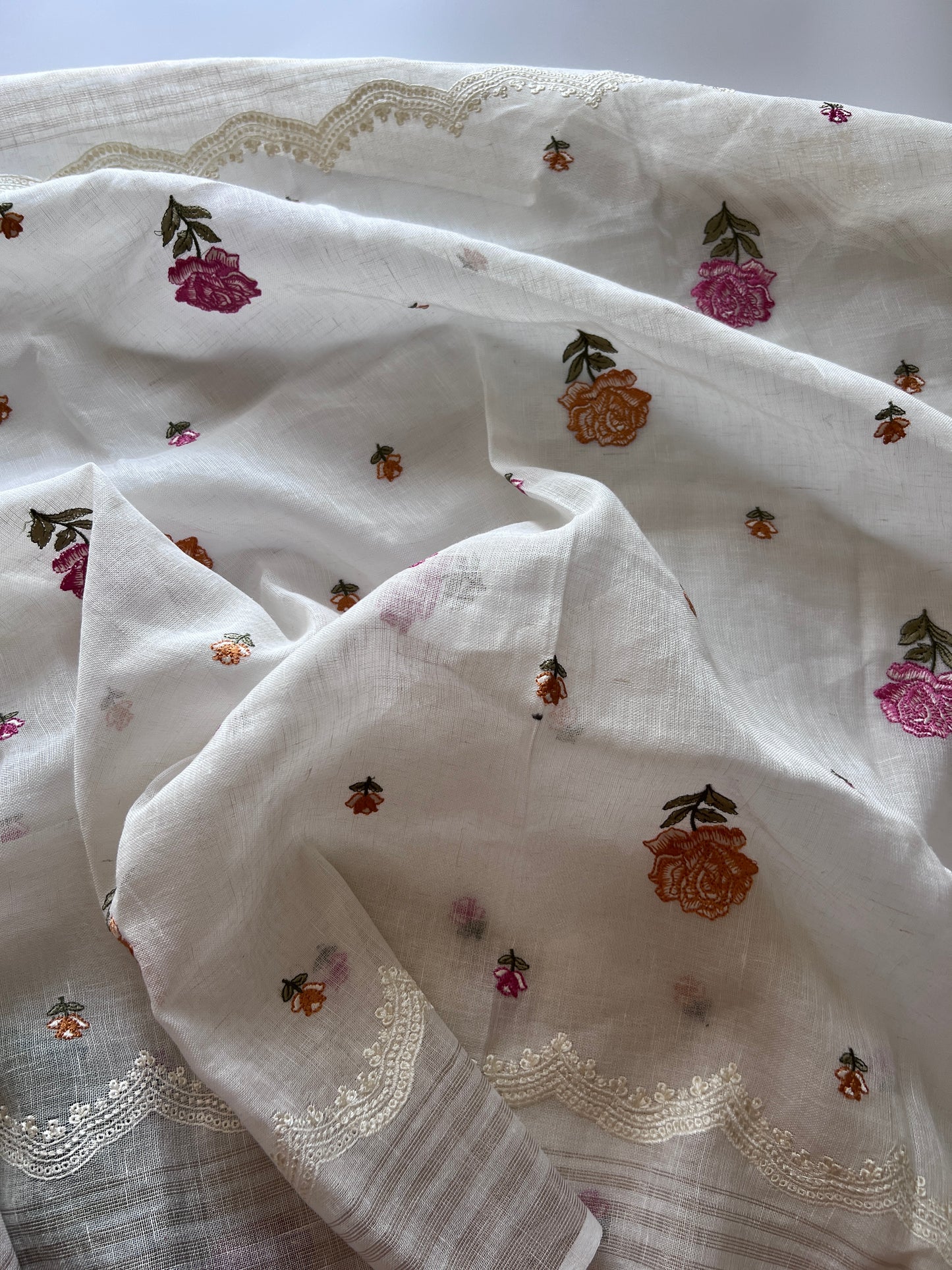 Pure Linen White embroidered premium unstitched dress material