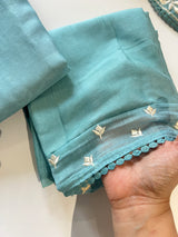 Blue Mul Chanderi Handwork with Parsi dupatta Unstitched Suit set