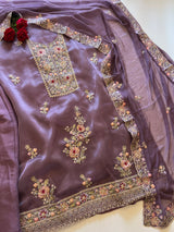 Purple Tissue partywear embroidered suit set unstitched