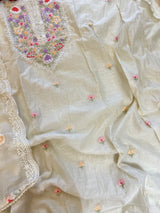 Mul Chanderi Thread embroidered Unstitched Suit
