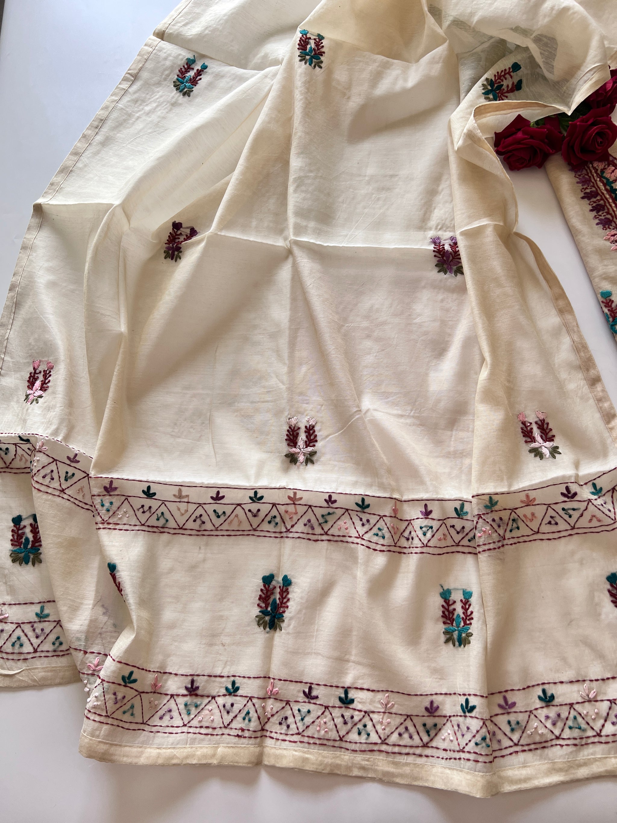 2 pc Cream Knot embroidery Unstitched suit material