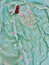 Blue Mul Chanderi Thread embroidered Unstitched Suit