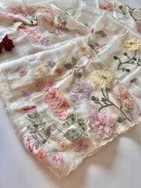 Off White 3D Embroidery on Organza premium unstitched dress material with floral work