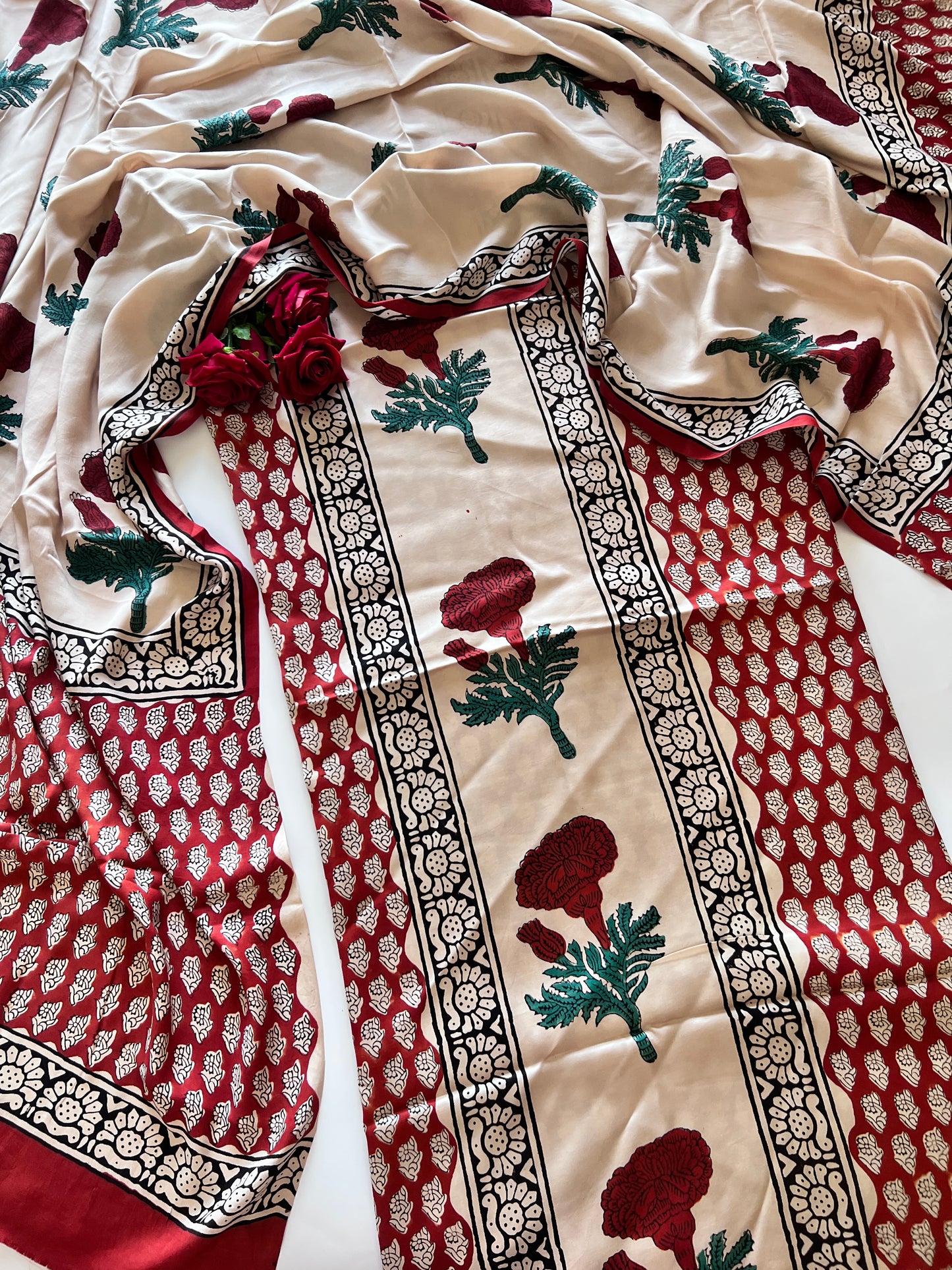 Original Handblock Ajrakh print on Modal fabric Unstitched suit set