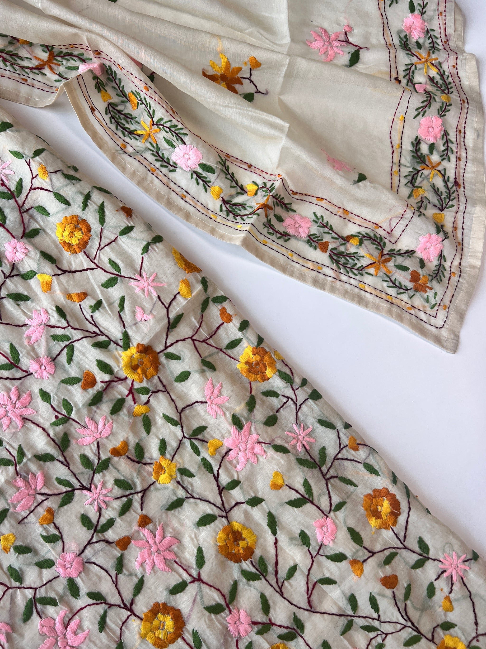 Chanderi Phulkari embroidery Unstitched suit material