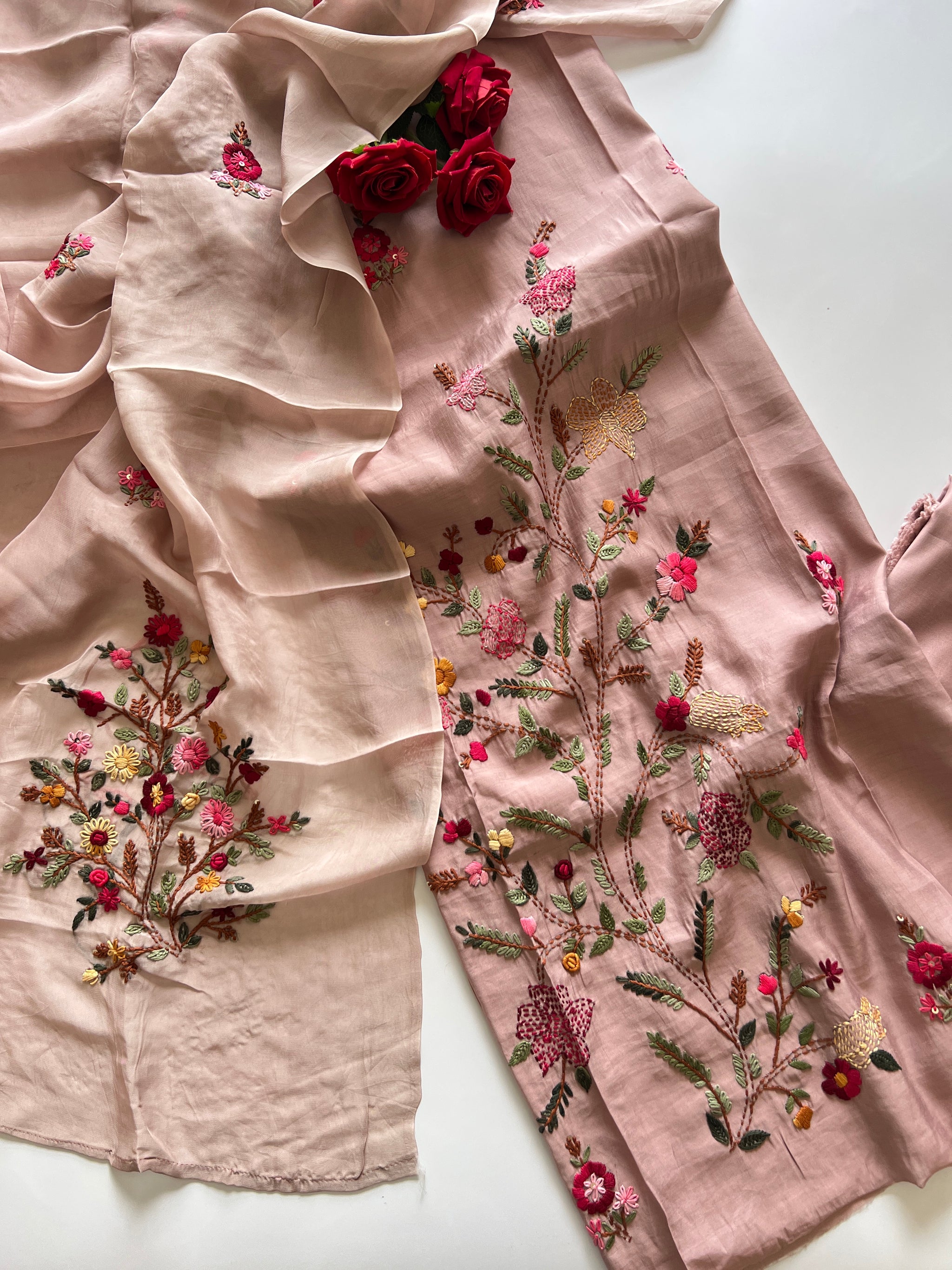 Knot embroidery Masleen Silk Designer Unstitched suit