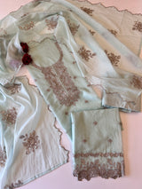 Pastel Blue Mul Chanderi Sequin embroidered Unstitched Suit