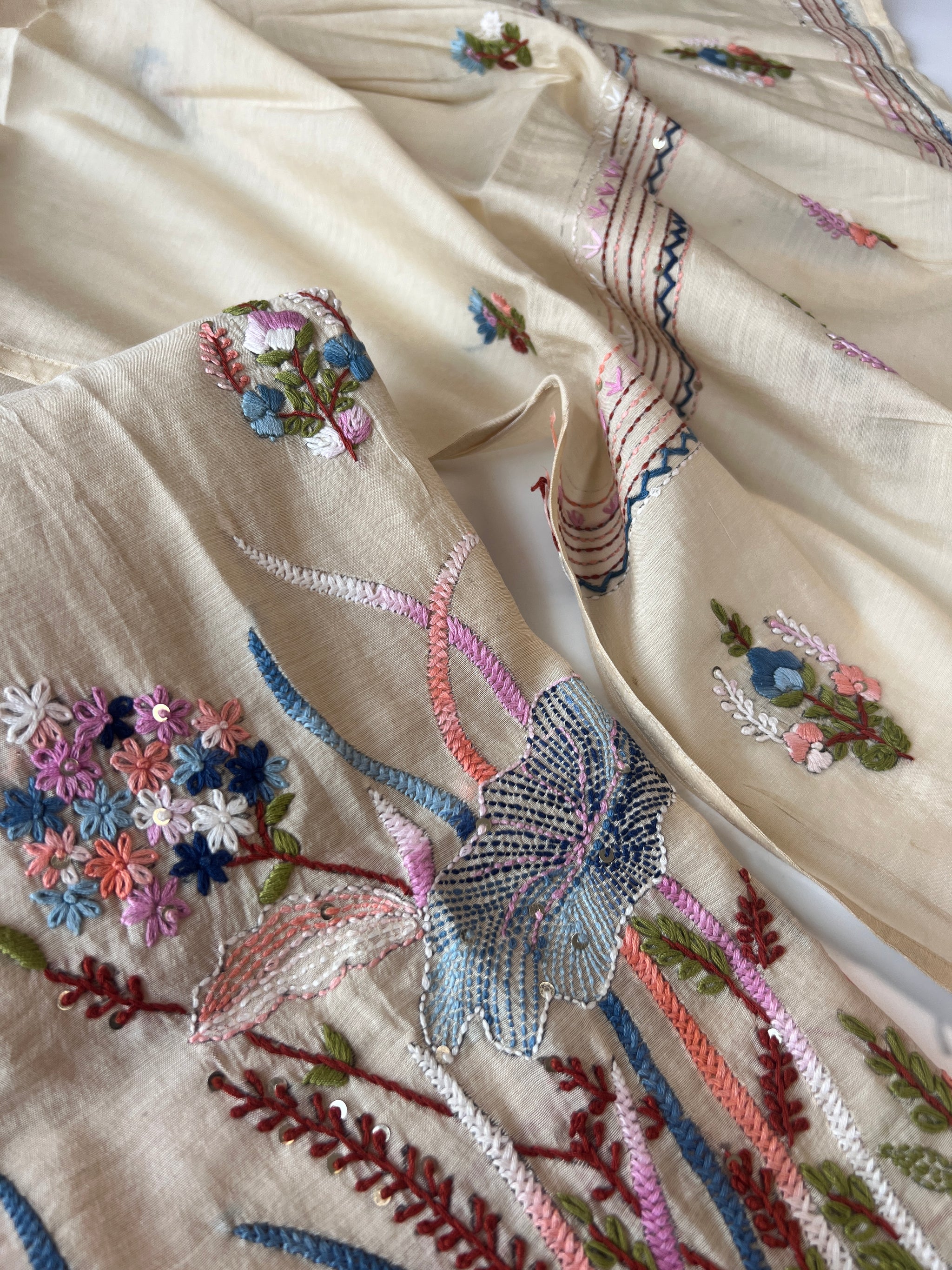 Chanderi knot embroidery Unstitched suit material