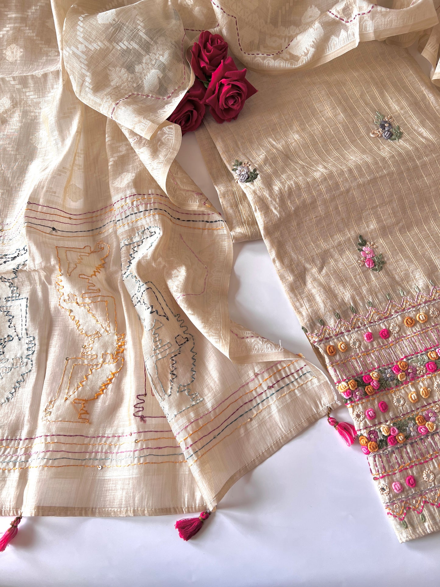 Khadi cotton knot embroidery Unstitched suit