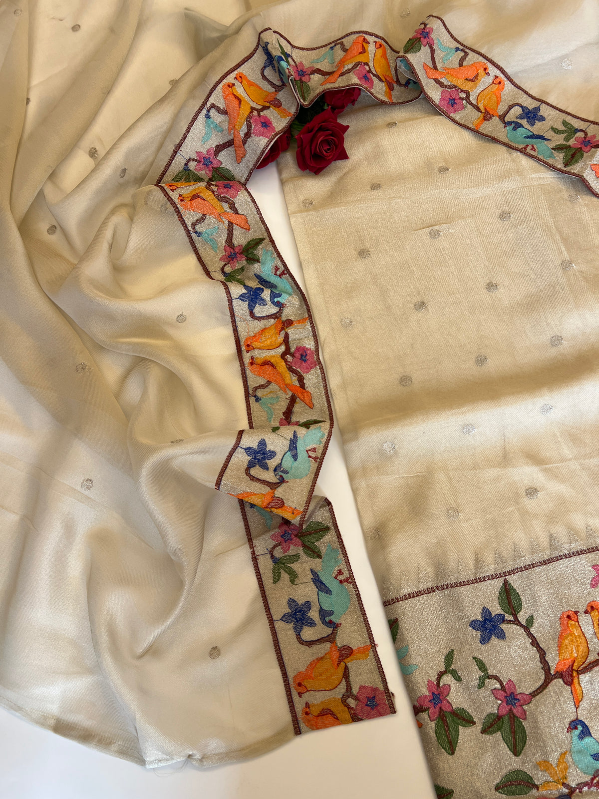 Bird embroidery tissue silk Unstitched suit