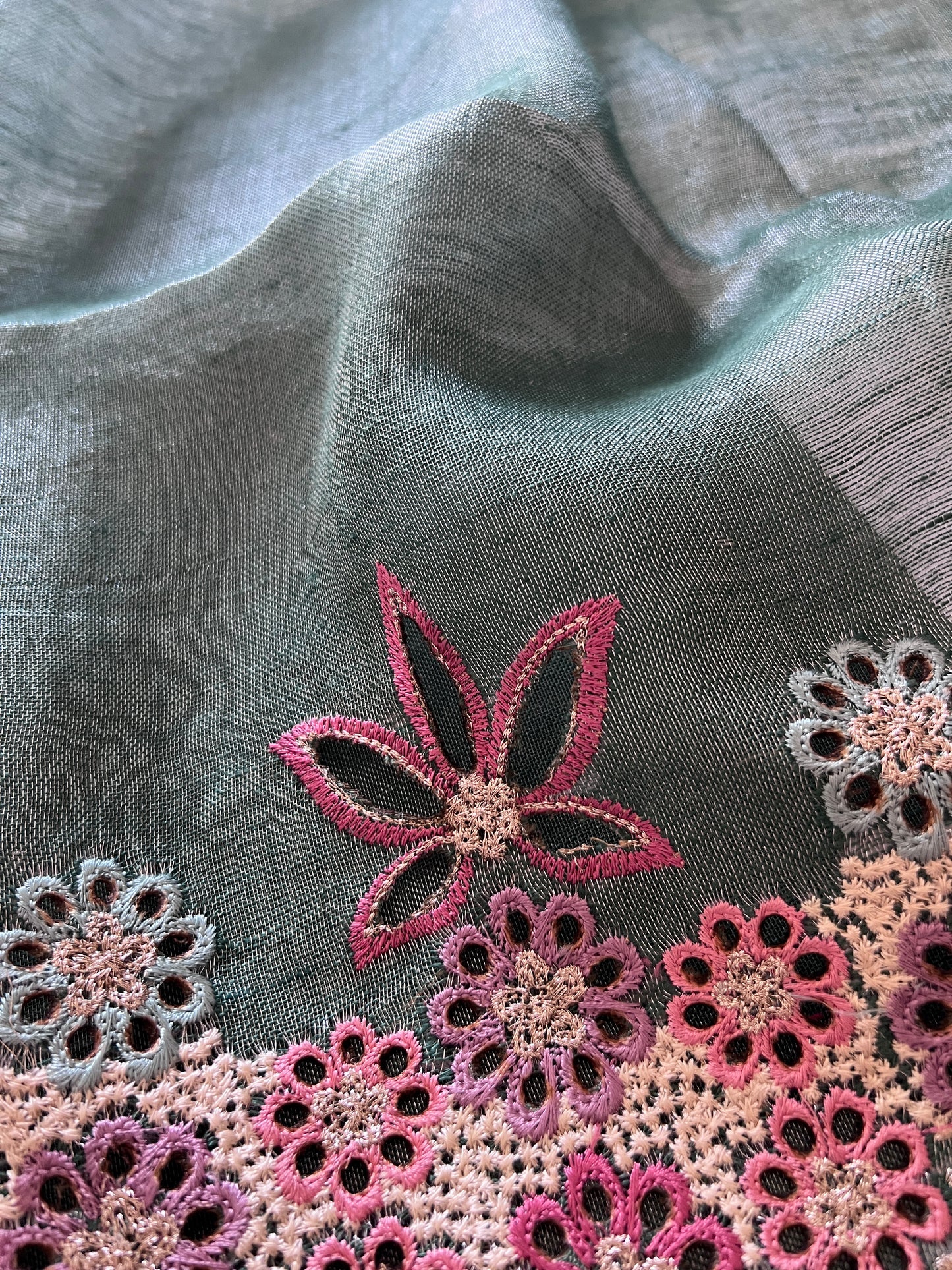 Pure Linen Tissue Cutwork designer unstitched dress material