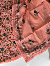 Peach Chanderi knot embroidery Unstitched suit material