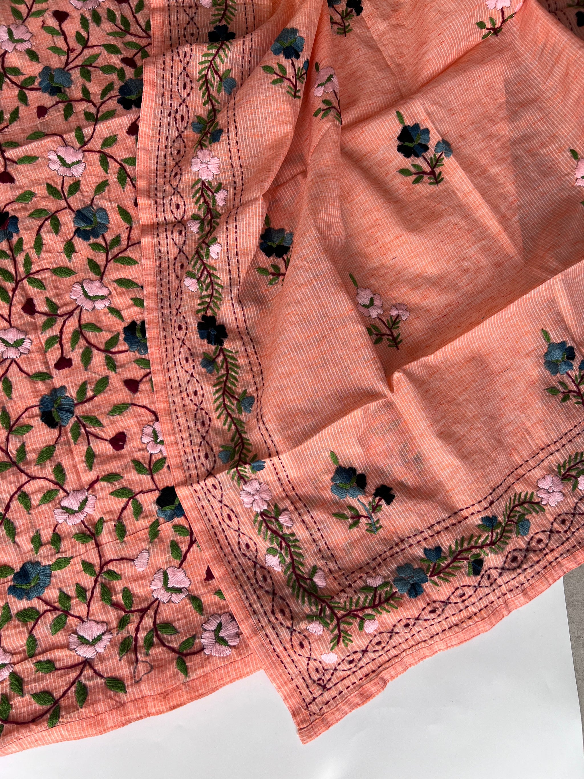 Peach Chanderi knot embroidery Unstitched suit material