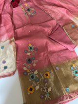 Pink Floral Embroidery tissue Jamdani Dress material
