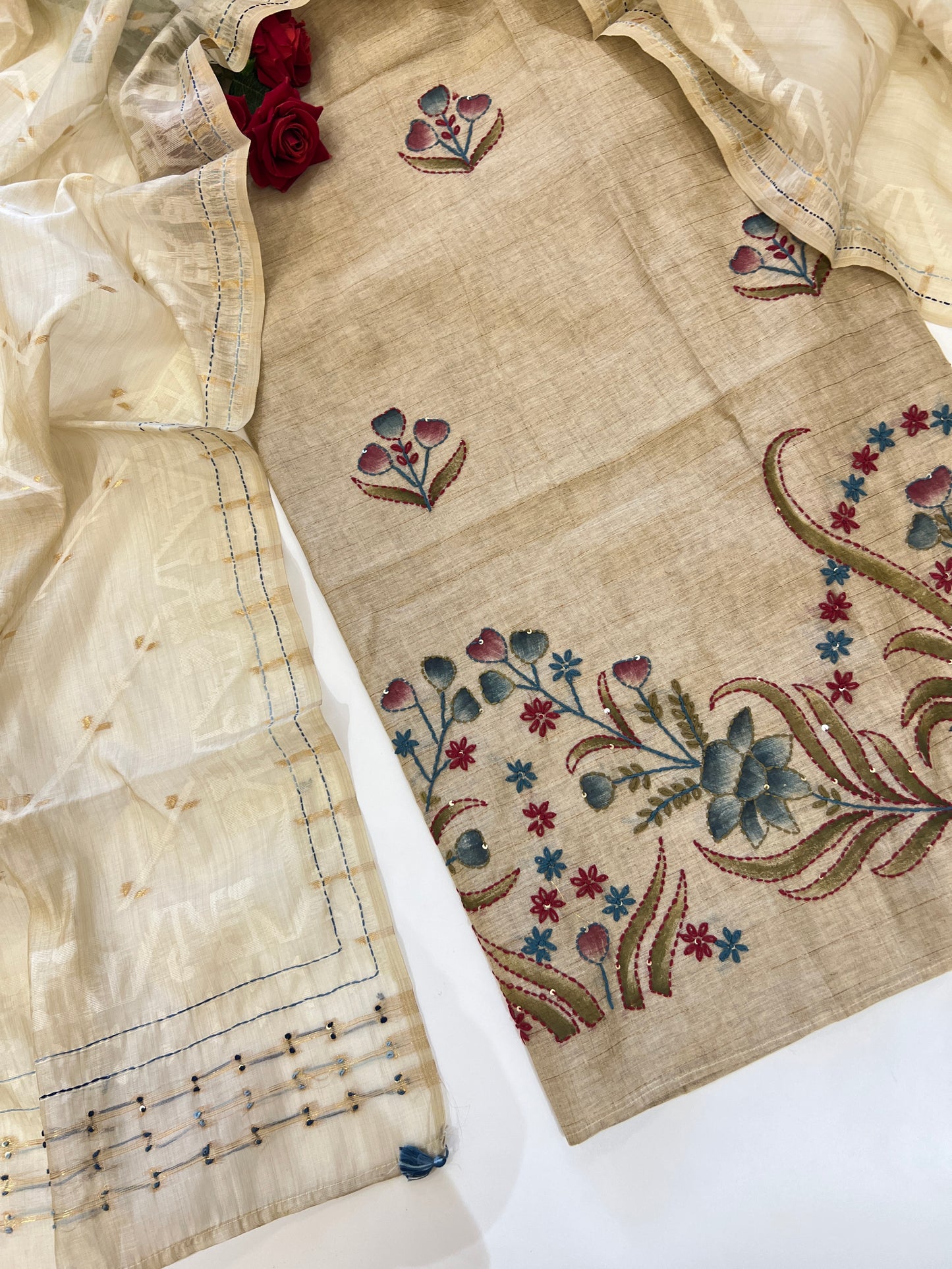 Khadi cotton embroidery Designer Unstitched suit