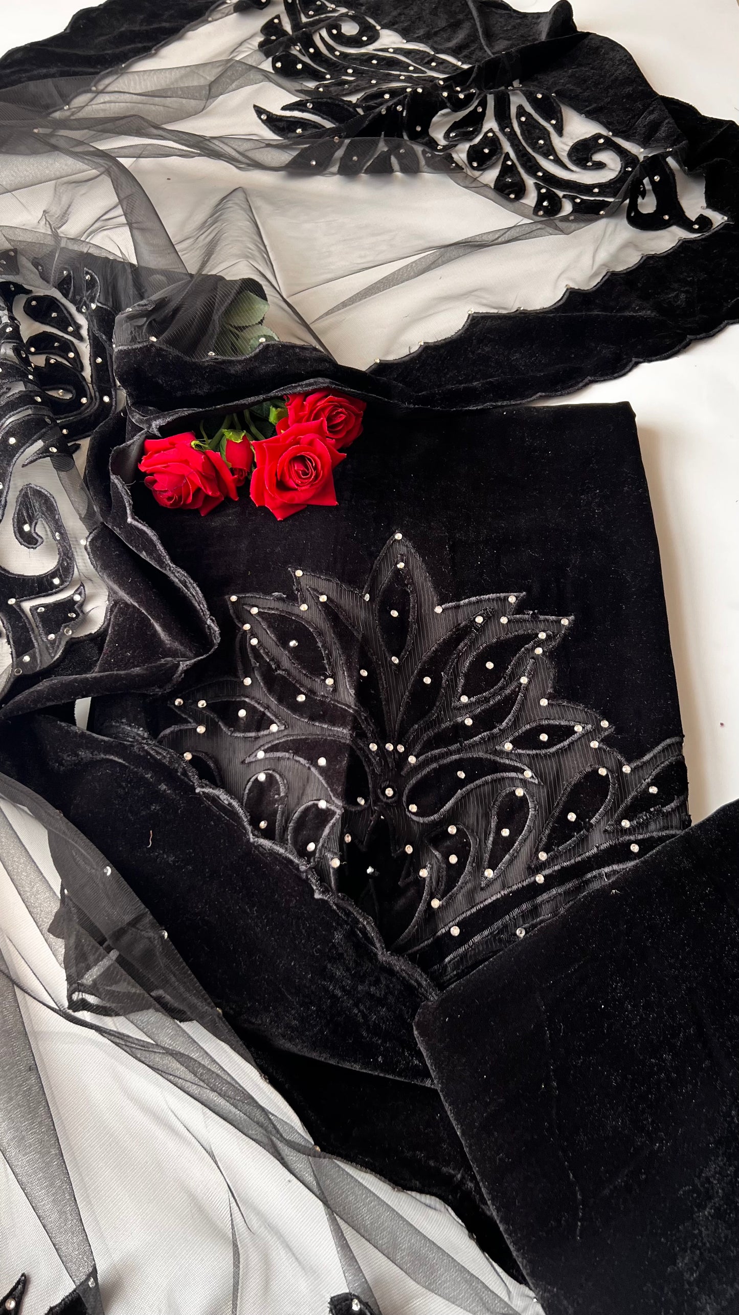 Black Velvet cut work designer party wear unstitched suit set