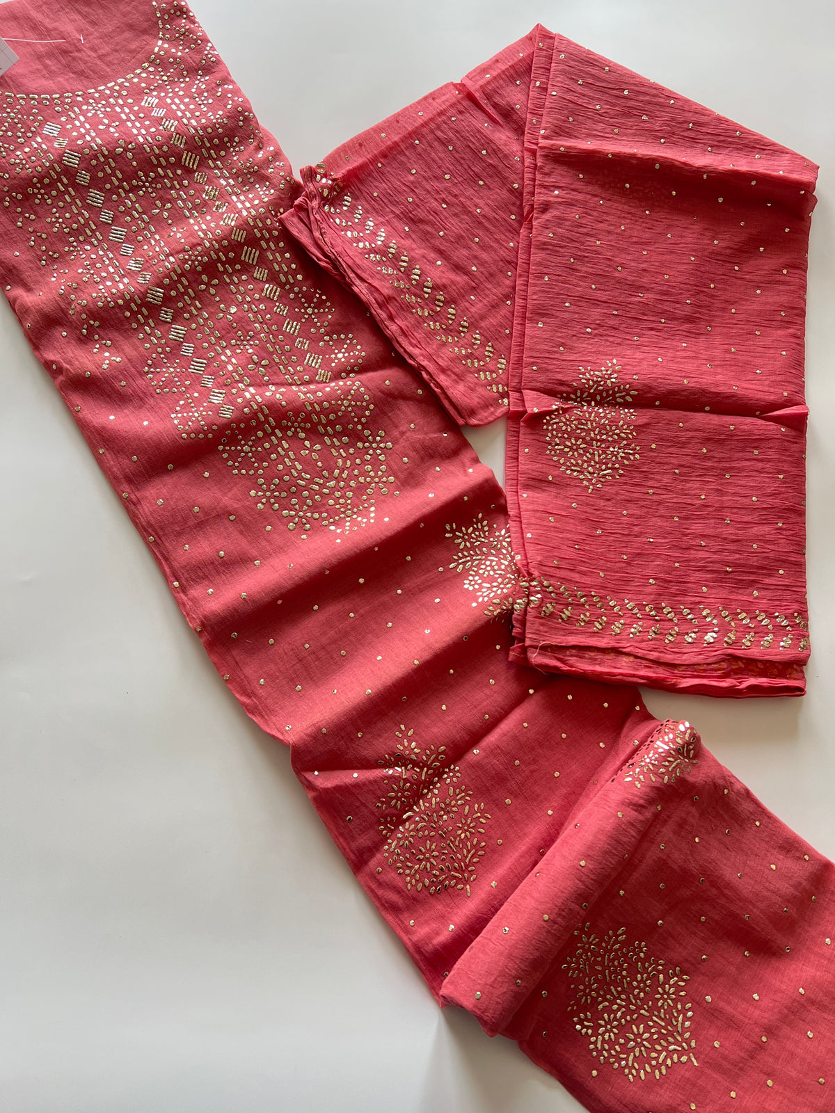 Mul Chanderi dress material with mukaish