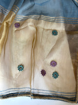 Blue Floral Embroidery tissue Jamdani Dress material