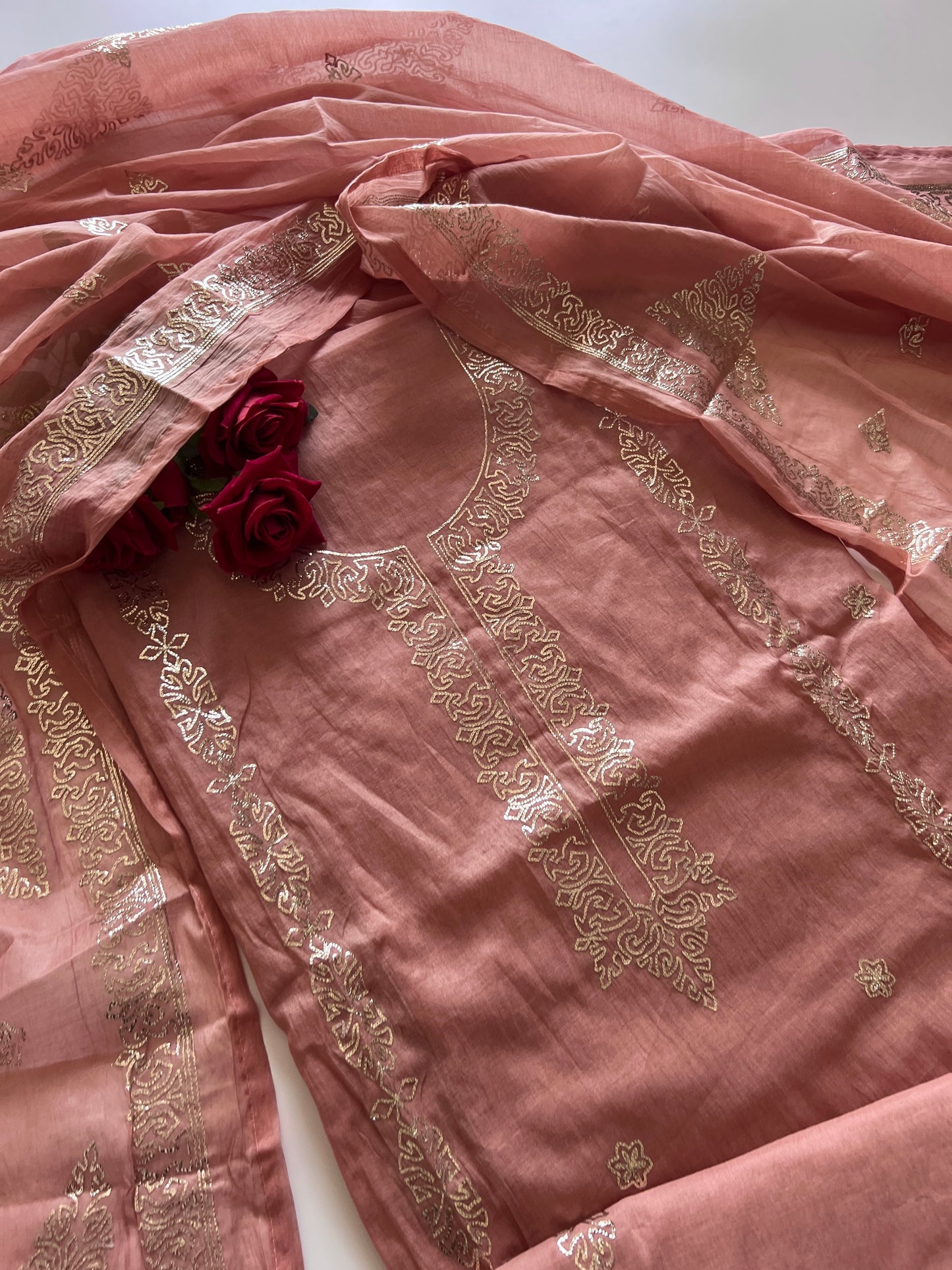 Mul Chanderi dress material unstitched Suit set