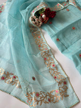 Blue Kotta with gotta embroidered kurta dupatta set Unstitched