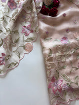 Floral Embroidery on Pure Silk Organza premium unstitched dress material in Pastel Peach