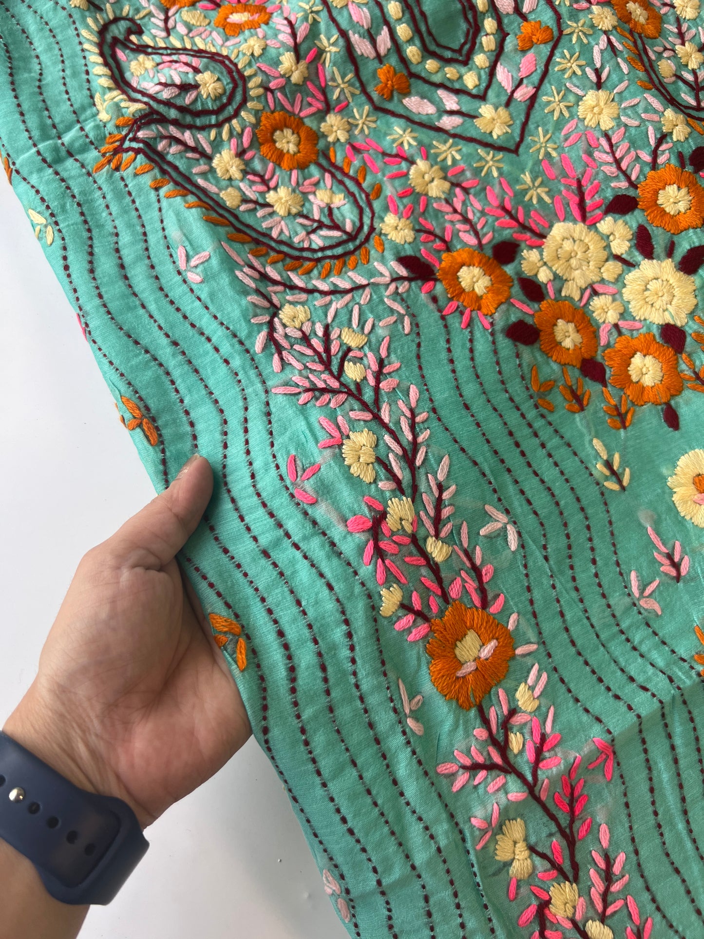 Chanderi Phulkari embroidery Unstitched suit material