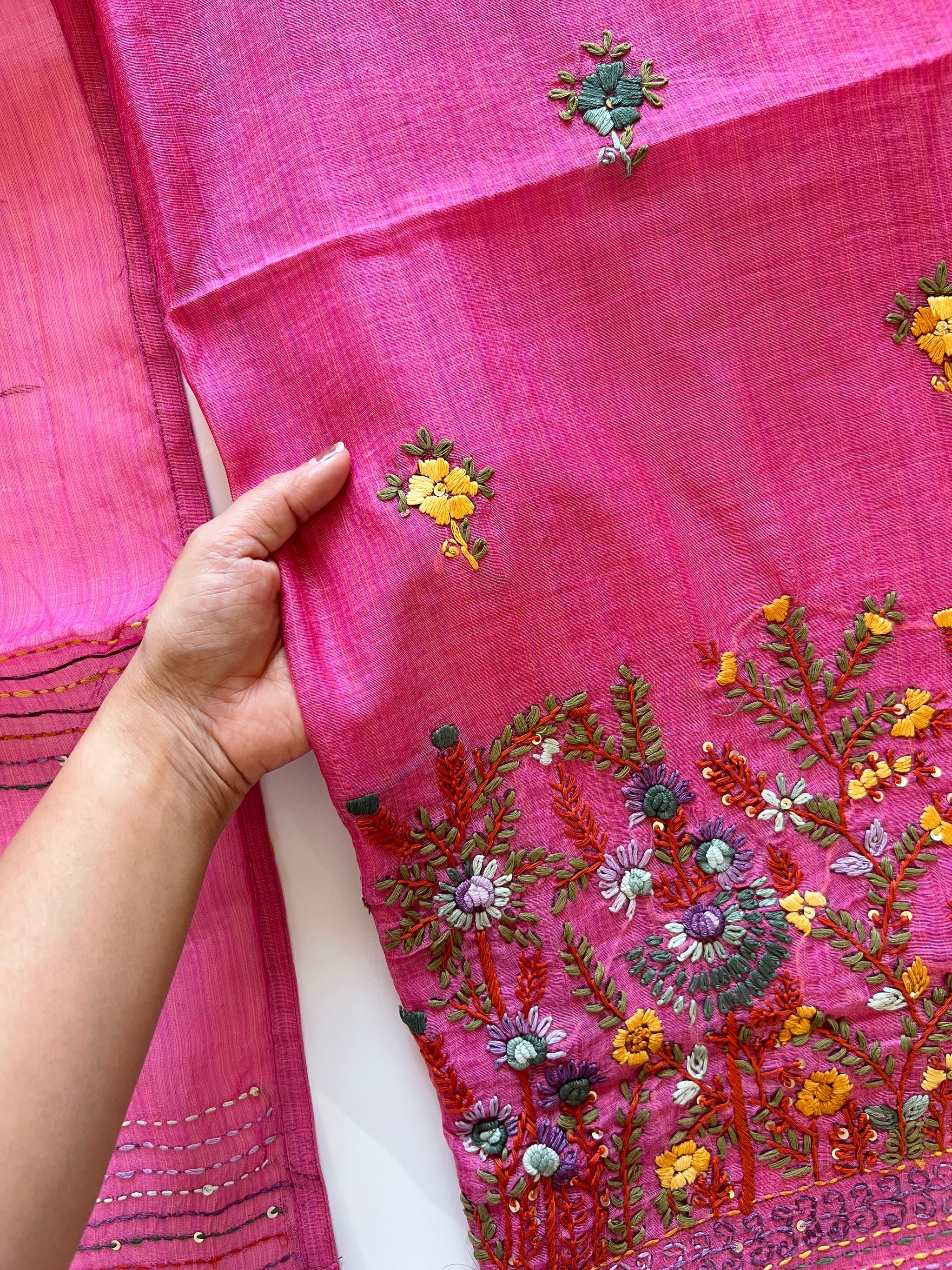 Pink Knot embroidery Unstitched suit material 2 pc