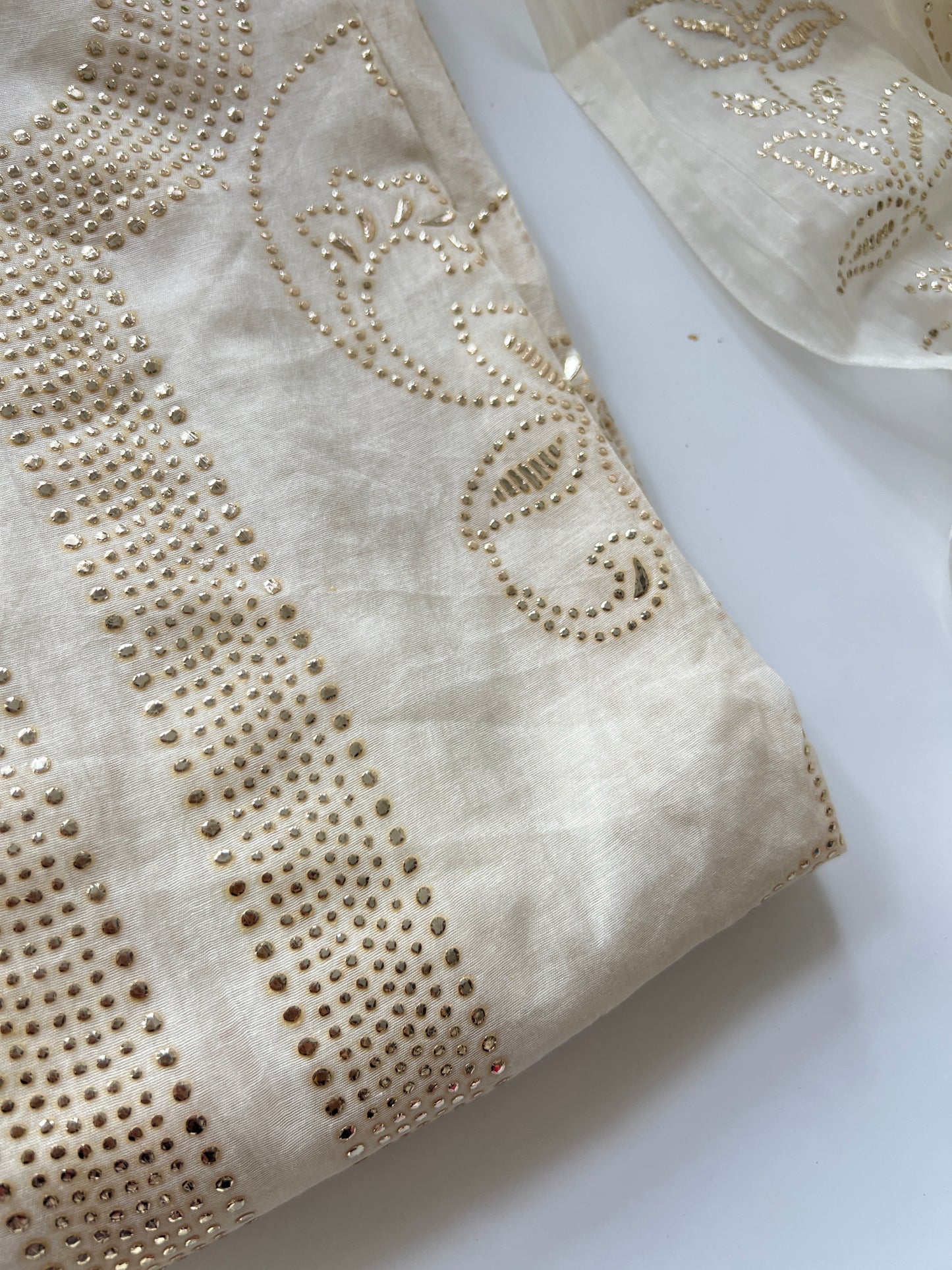 Cream Mul Chanderi dress material with mukaish