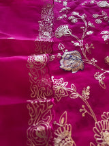 Pure Silk Organza Full embroidered premium unstitched suit in Hot Pink