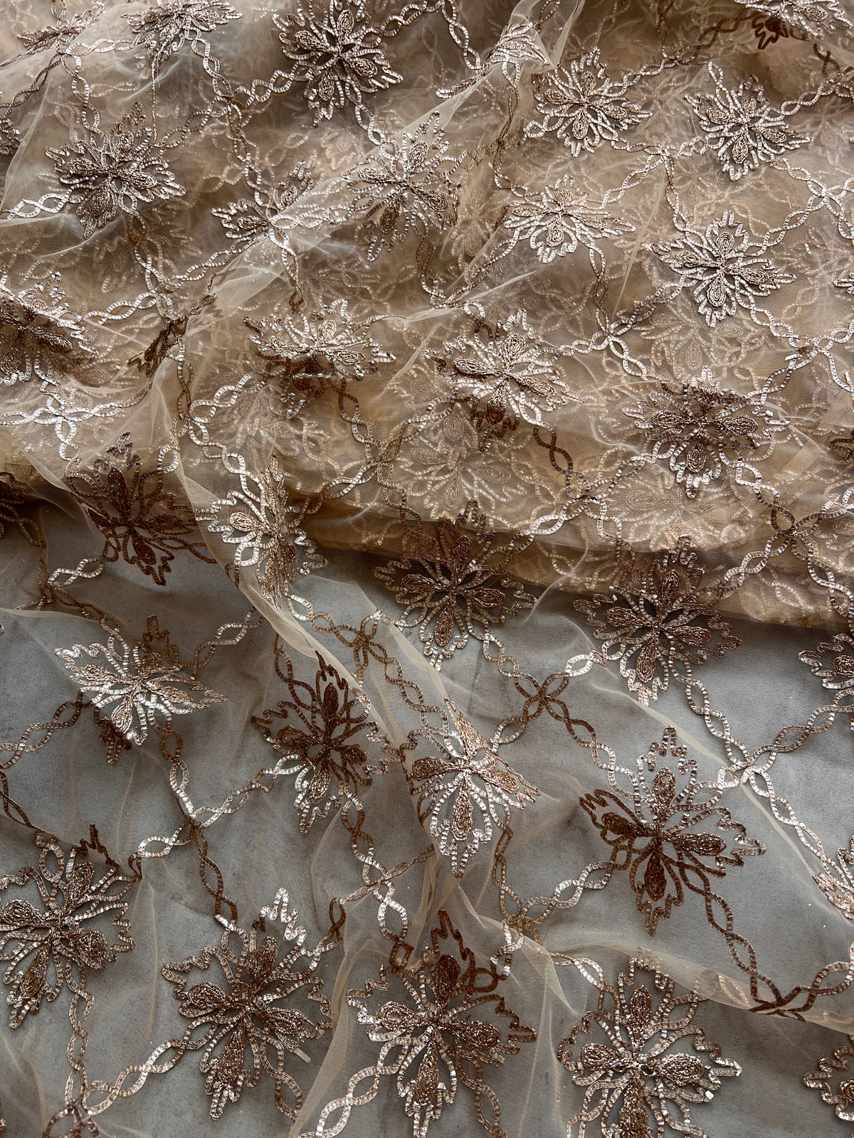 Gold net with Gotta work fabric