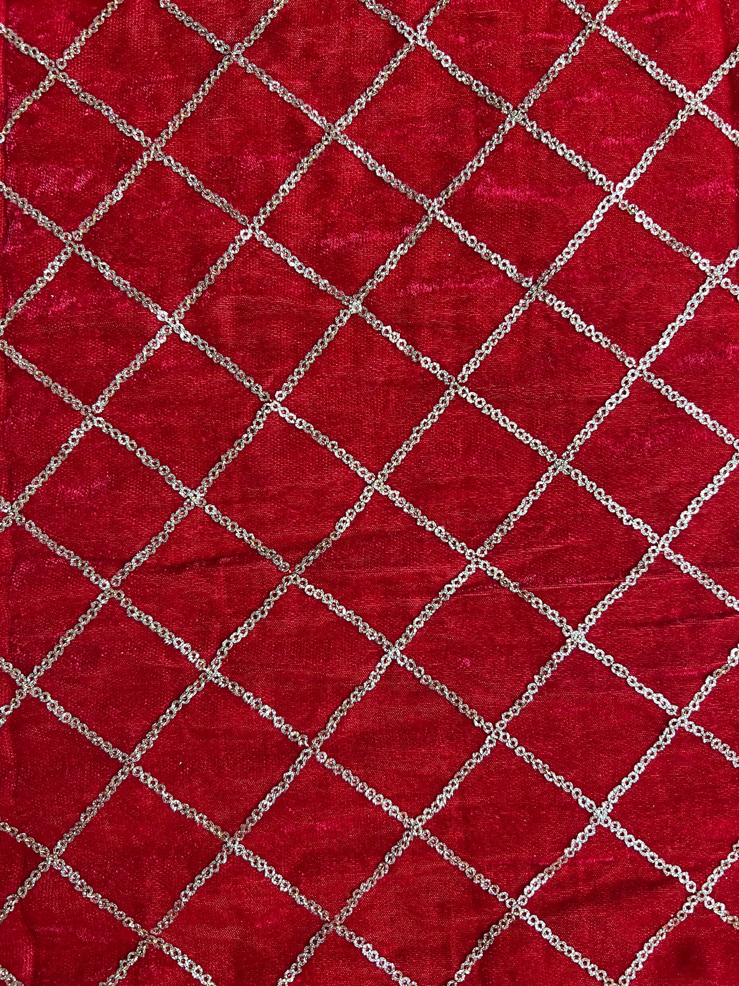 Red velvet sequin embroidered fabric