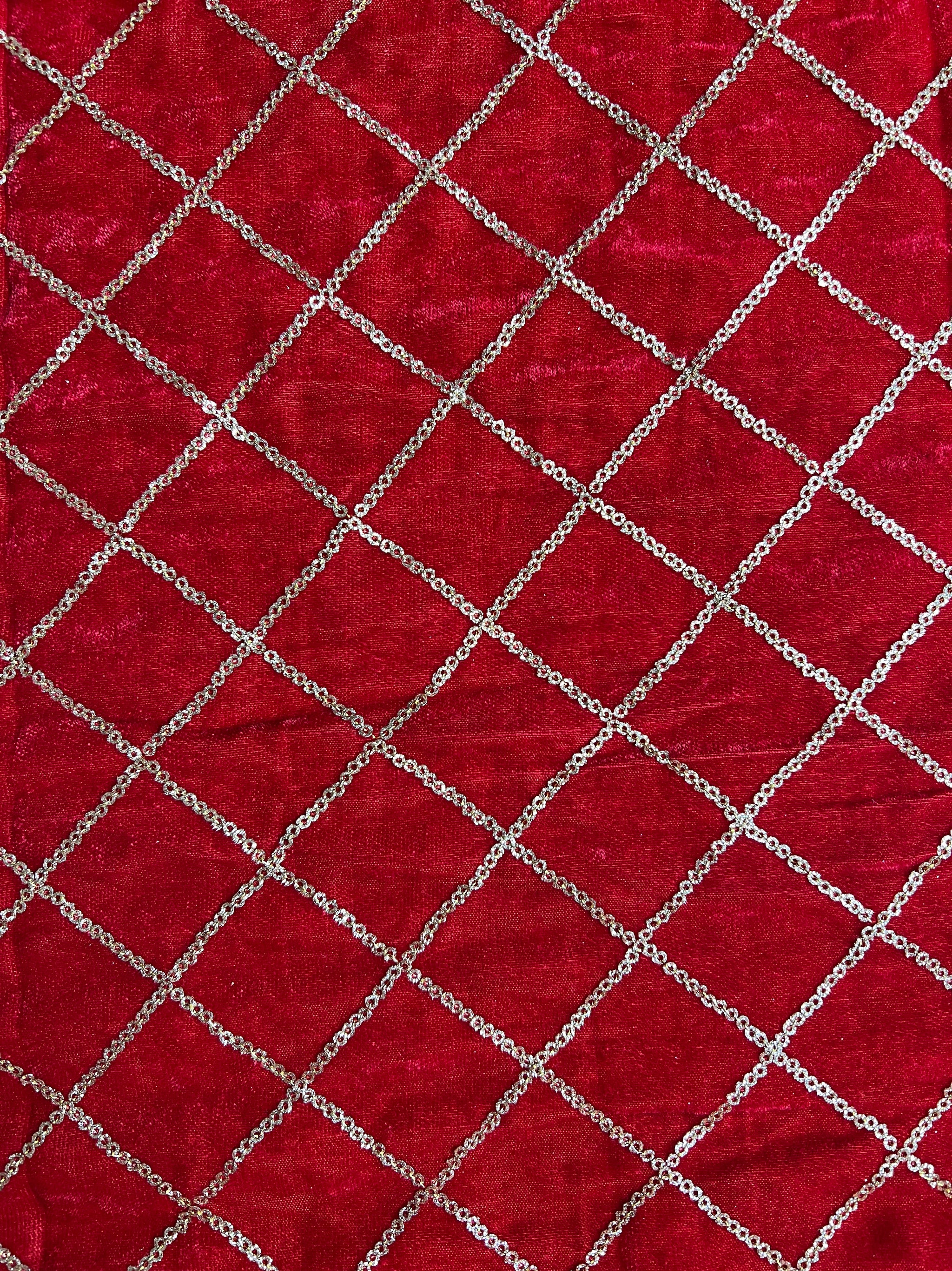 Red velvet sequin embroidered fabric