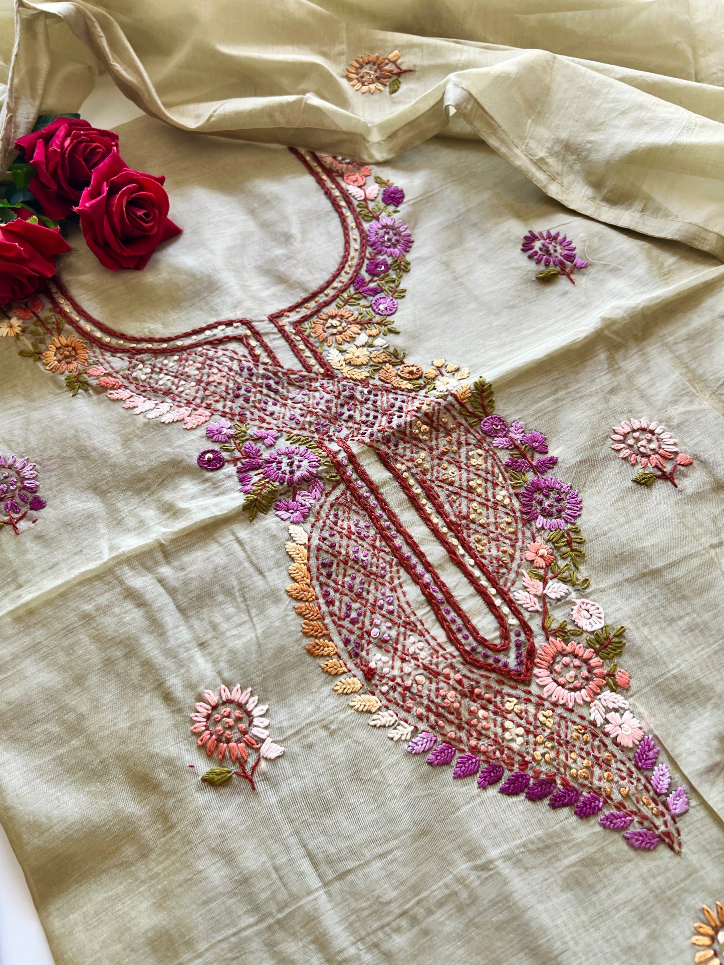 Knot embroidery Unstitched suit material