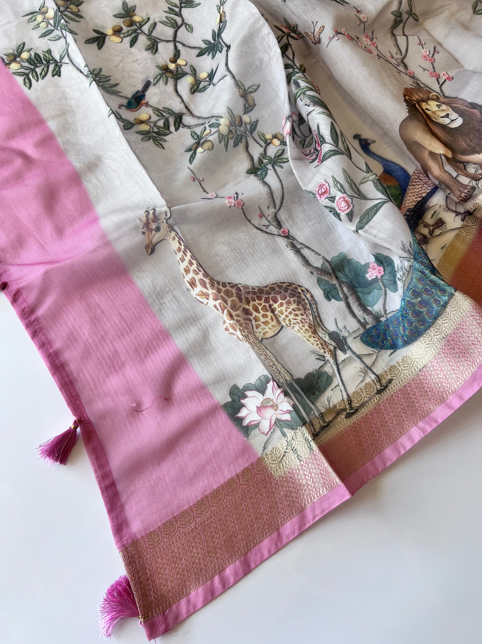 Shikargah printed Dupatta with Chanderi kurta Unstitched suit material