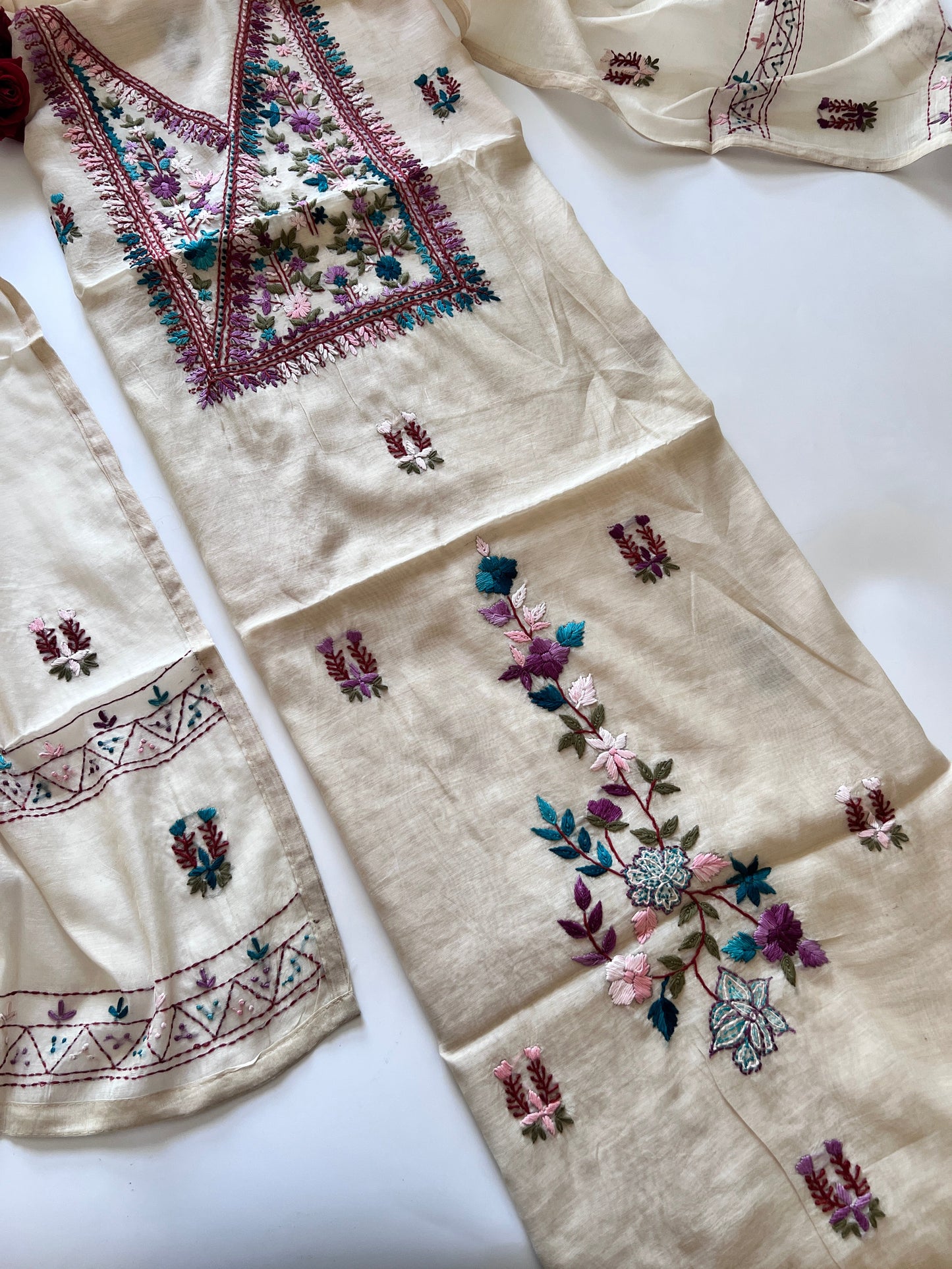 2 pc Cream Knot embroidery Unstitched suit material