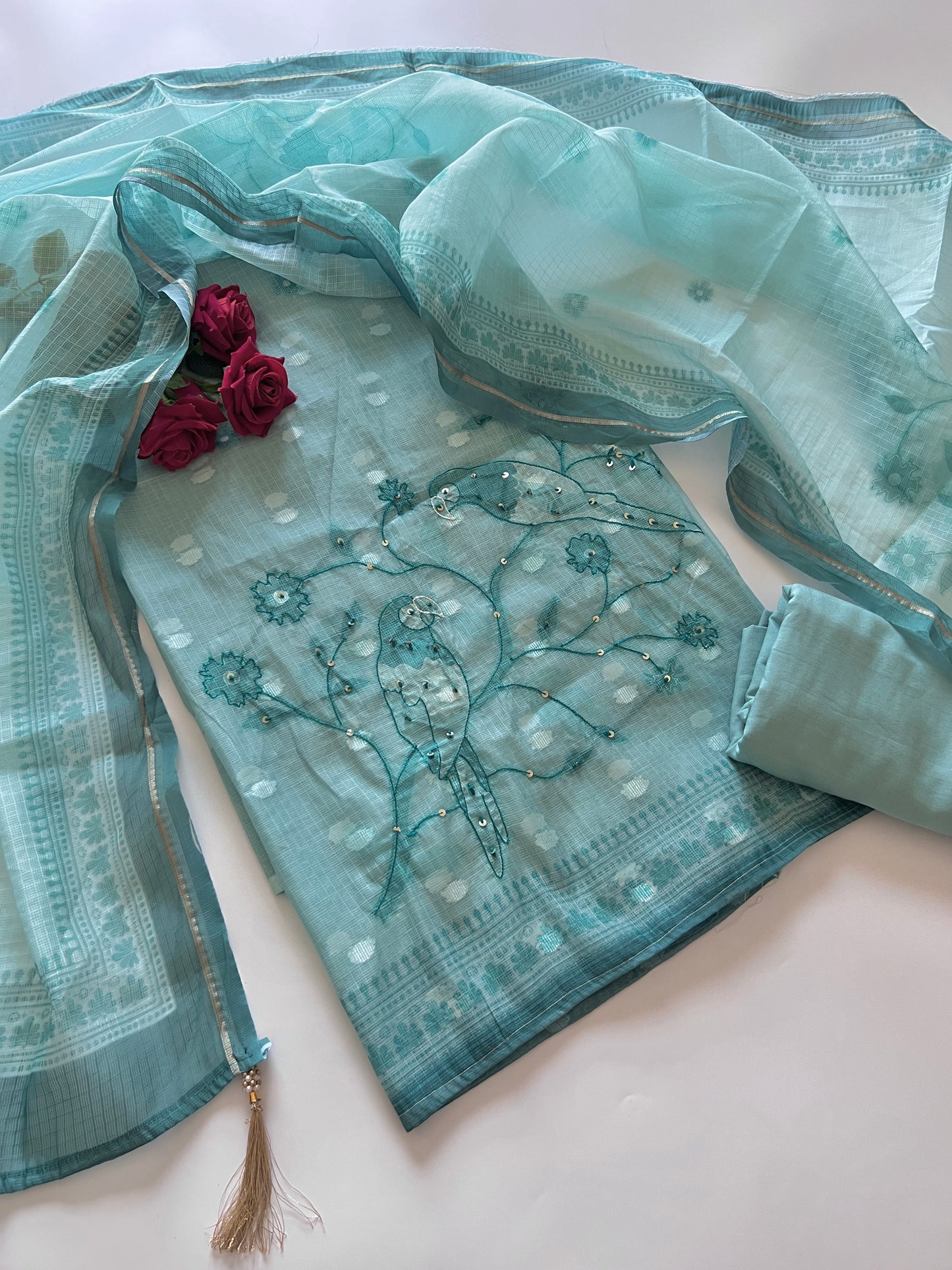 Bird Embroidered Unstitched Suit