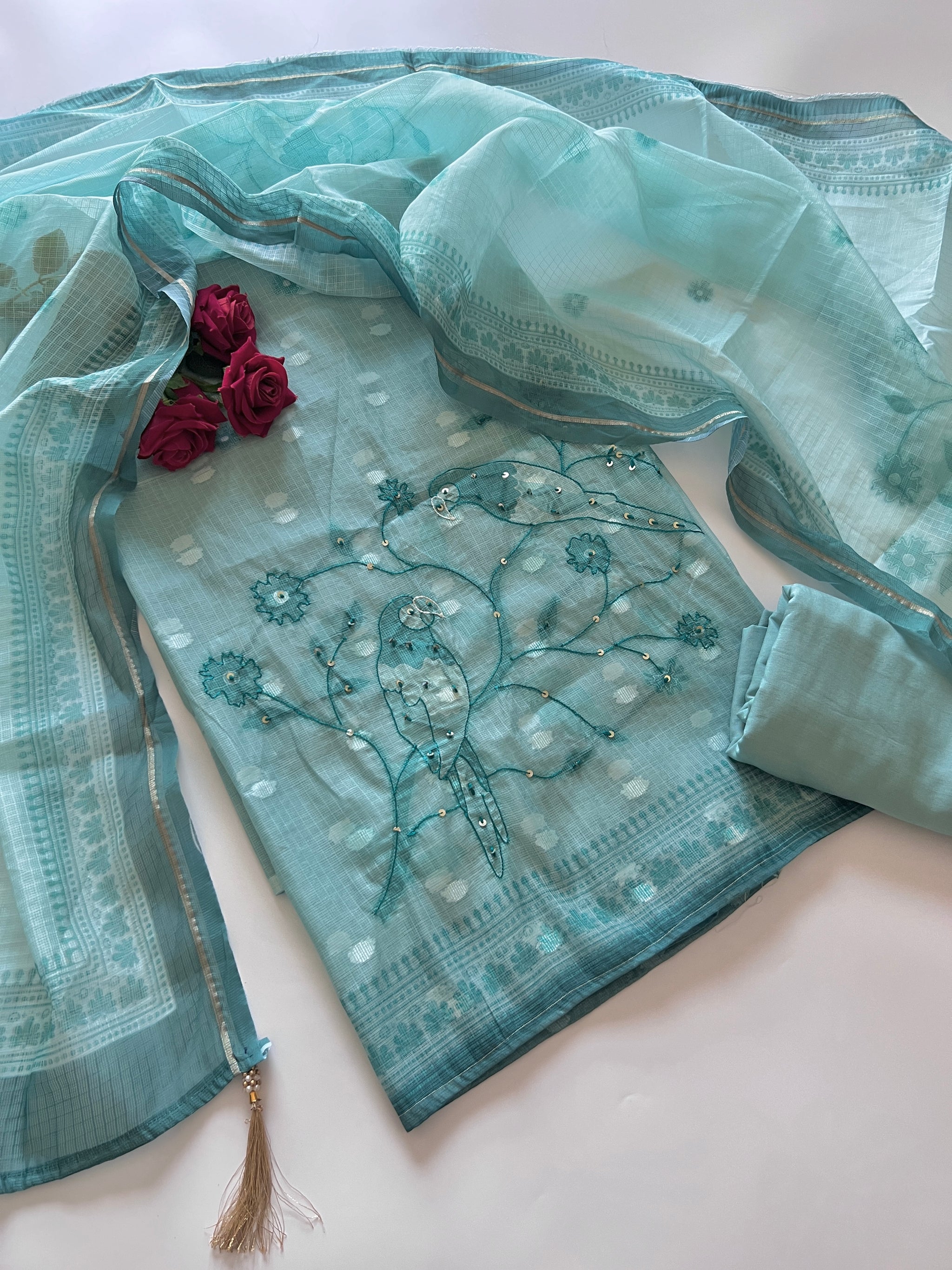 Bird Embroidered Unstitched Suit