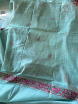 Blue green Cotton Jamdani work dress material unstitched Suit set