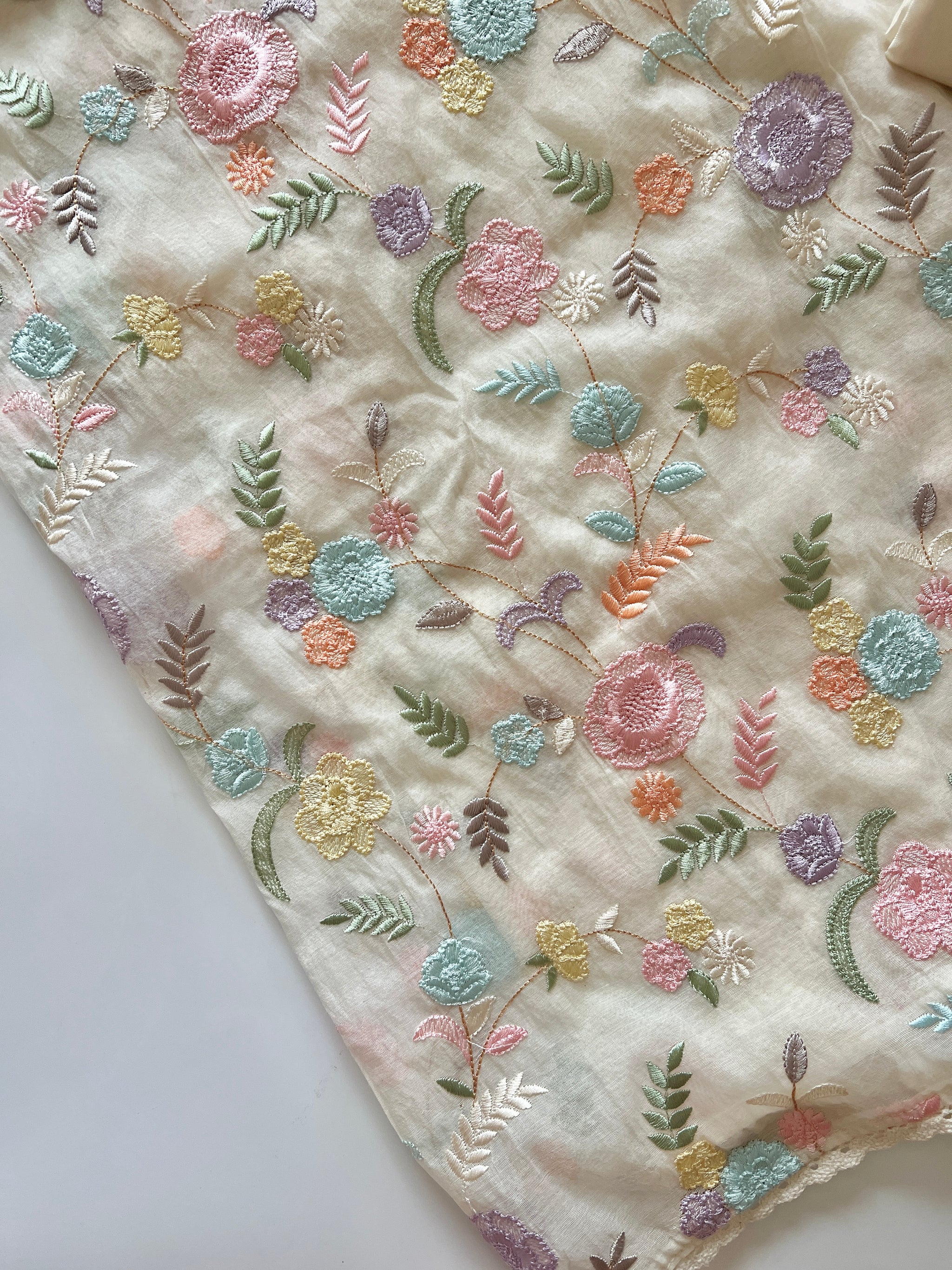Mul Chanderi Thread embroidered Unstitched Suit