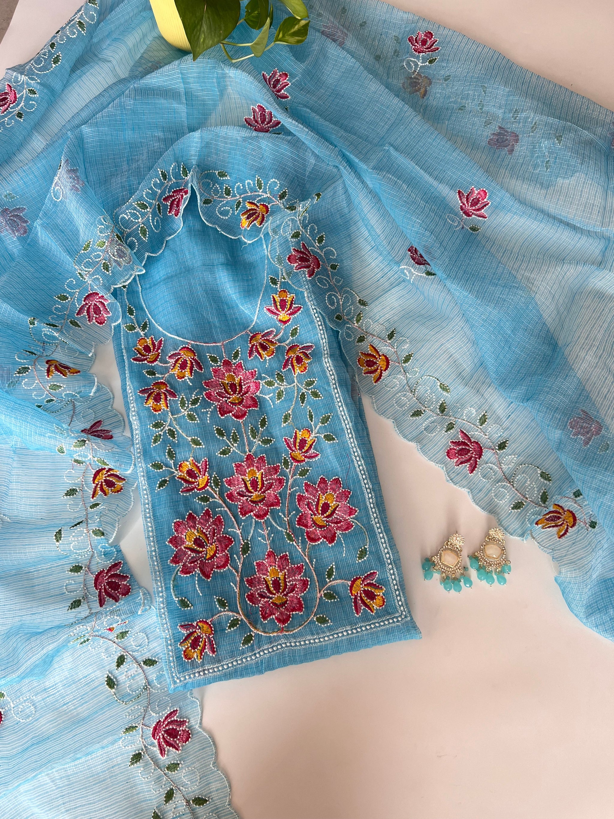 Blue Kotta embroidered kurta dupatta set Unstitched