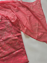 Mul Chanderi dress material with mukaish -Flamingo