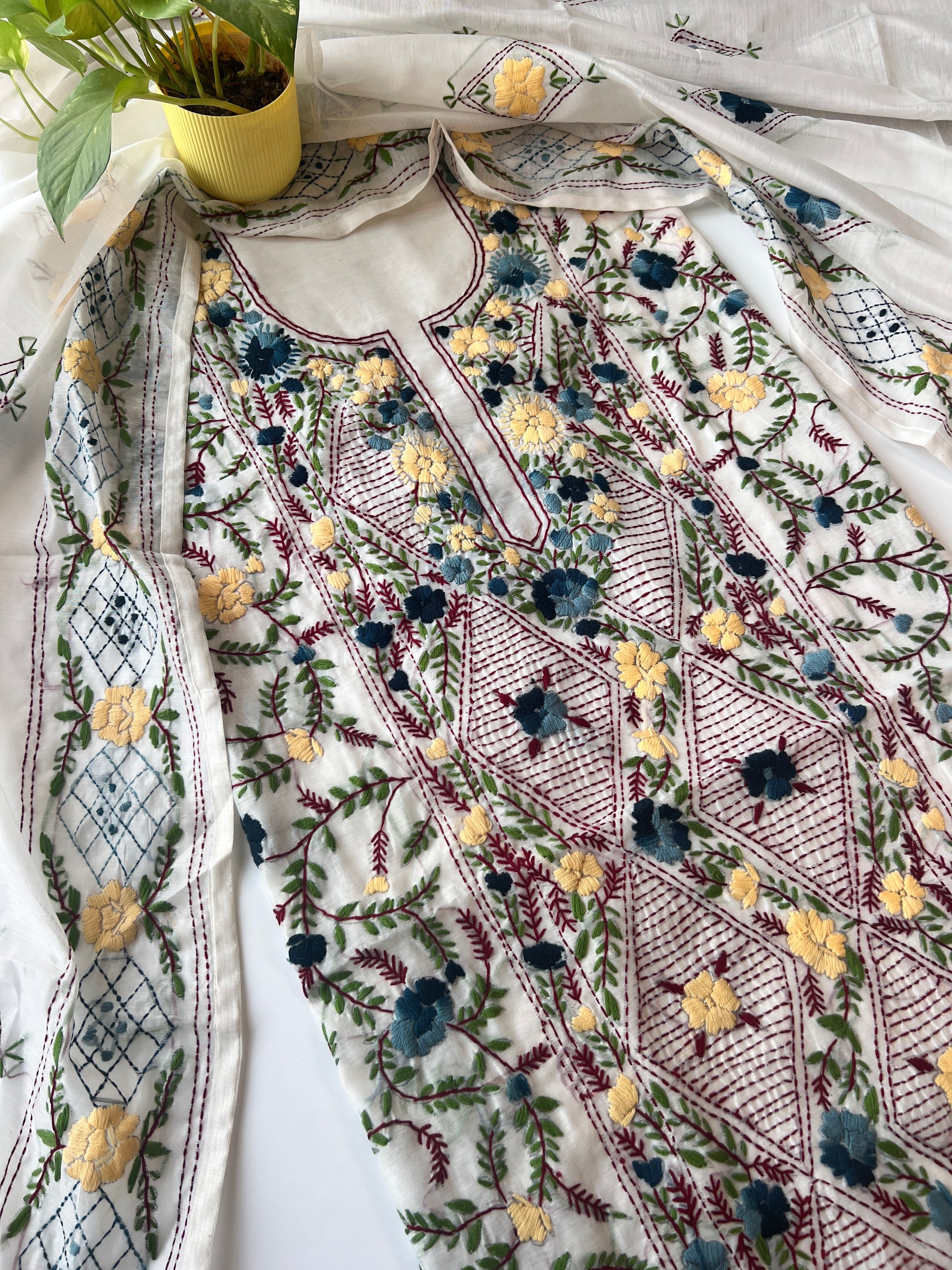 Chanderi Phulkari embroidery Unstitched suit material