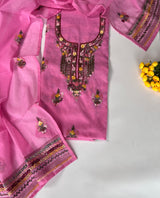 Pink Chanderi knot embroidery Unstitched suit material