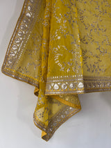 Yellow Organza Sabyasachi concept dupatta with all over embroidery