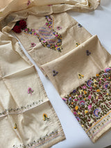 Beige Knot embroidery Unstitched suit material 2 pc