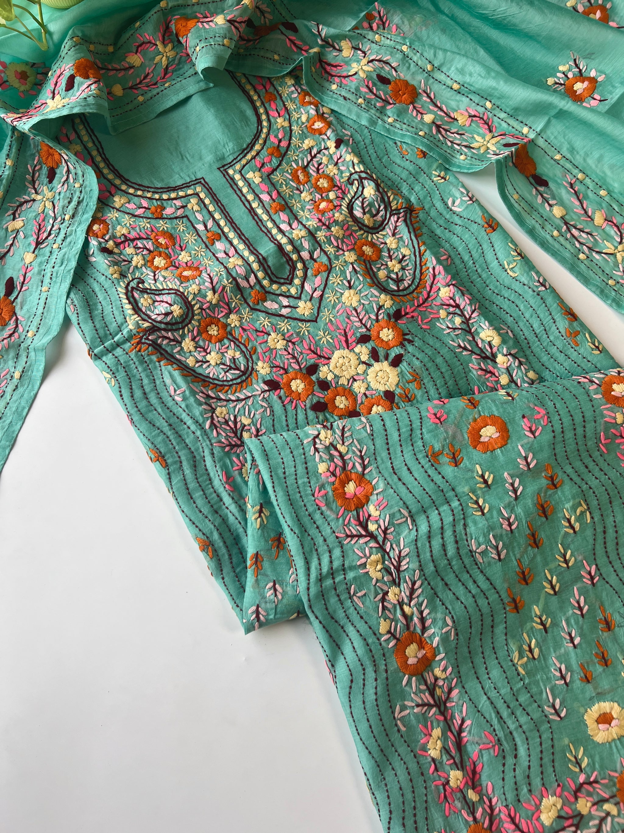 Chanderi Phulkari embroidery Unstitched suit material